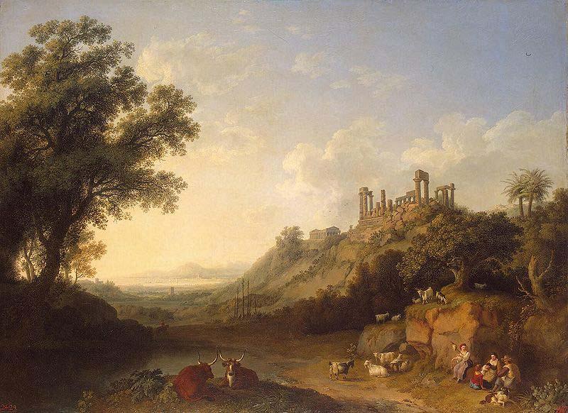 Jacob Philipp Hackert Landschaft mit Tempelruinen auf Sizilien oil painting image